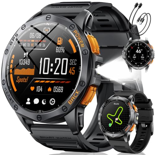 LIGE Montre Connectée Homme GPS avec Boussole/Baromètre, Lampe Torche, Écran AMOLED 1,43, Batterie 600mAh, 5ATM, Appels Bluetooth, Suivi Santé pour iOS et Android