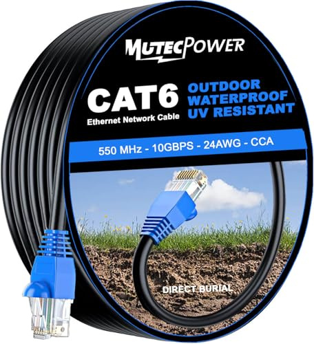 MutecPower 75m CAT6 Outdoor waterproof Direct Burial Ethernet Network Cable - UTP - CCA - 550 Mhz - Black 75 meter