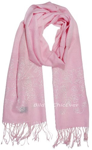 ChicEver Schöner Schal aus 100% Wolle, 40cmx190cm, Rosen-Motiv, rosa, 4958