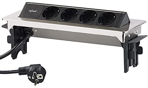 revolt Einbausteckdose Küche: Versenkbare Profi-Einbau-Tisch-Steckdose, 4-fach, Edelstahl, 3.500 W (Versenkbare Steckdosen Küche, klappbare Steckdose, über)