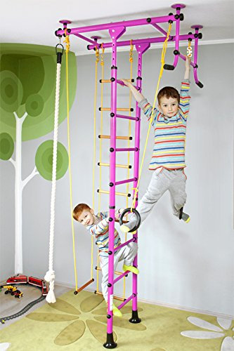 NiroSport FitTop M1 Espalier Suédois de Gymnastique pour les Enfants, Sécurité Certifiée, Installation Facile, Charge maximale jusqu'à 130 kg, Made in Germany (Rose, Hauteur de Plafond 2,0-2,5 m)