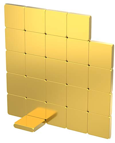 25 x Magnetquader in 5 x 5 x 1 mm aus Neodym, vergoldet (NiCuNiAu), sowie einer Haftkraft von ca. ~0,35 kg. Magnetismus mit 0,19 g Eigengewicht | 25 Quadermagnete