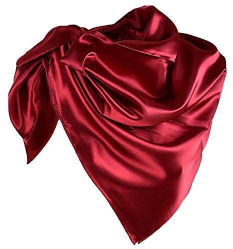 YOFASEN Hijab per Donne - Raso Musulmane Velate Foulard Velo Turbante Sciarpa Scialle Islamico 90×90cm, Profondo rosso A