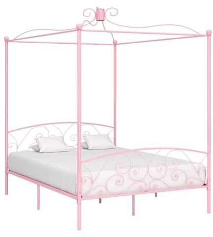 vidaXL Himmelbett Bettgestell Bett Doppelbett Metallbett Bettrahmen Lattenrost Schlafzimmerbett Schlafzimmermöbel Ehebett Rosa Metall 180x200cm
