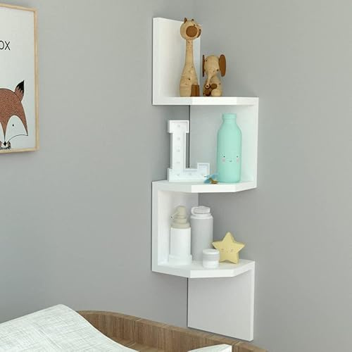 Henor Wand-Eckregal Zickzack-Design aus Holz Mod.26-3 Regale. Ecke Spezial. 110 x 26 x 26 cm. Weiß