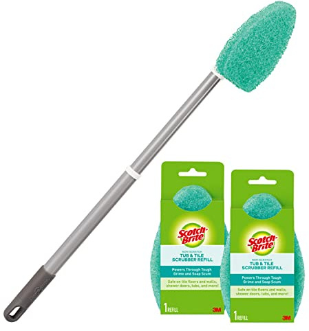 Scotch-Brite Extendable Tub & Tile Scrubber Kit, Includes 1 Handle and 3 Non-Scratch Scrubber Pads | Includes 1 Handle and 3 Non-Scratch Scrubber Pads