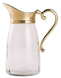 caihuashopping Iced Tea Pitchers Light Luxury Glass Pitcher with Brass Handle and Spout, Creative Cold Water Jug Milk Jug for Home, Restaurant, Coffee Shop（25.3 Oz） Water Jug Hot Cold Iced Pitcher