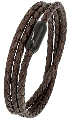 Simaru Lederarmband Herren Made in Germany, Wickelarmband aus Leder mit Edelstahl-Magnetverschluss, Premium Armband (L-XL, Braun)