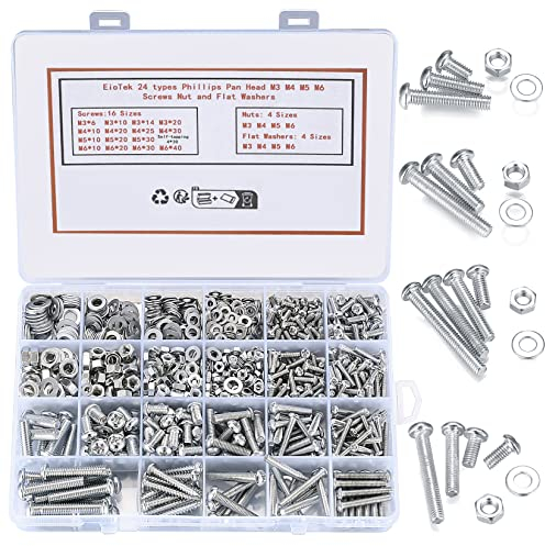 1080 Pezzi Set Viti Dadi e Rondelle, M3 M4 M5 M6 Viti a testa cilindrica con intaglio a croce a Croce Bulloni Dadi Kit Assortimento per Fissaggio Fai Da Te