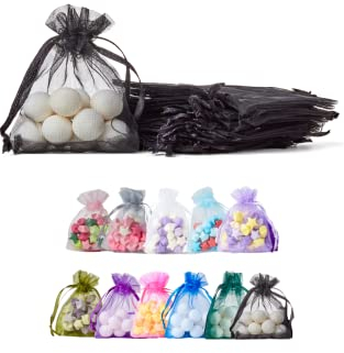 Soul Projekt [25 Stk.] Organzasäckchen mit Kordelzug für Hochzeiten, Schmuck, Geburtstage, Bastelarbeiten, Kristalle, Süßigkeiten, Gastgeschenke. Schwarz Organza Bags Black 7x9 x25