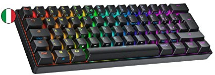 Ranked N60 Nova Tastiera da Gioco Meccanica Mini 60% | Hotwap Gaming Keyboard | 62 Tasti Retroilluminati LED RGB | Cavo USB | Per Mac, PC Windows | Layout italiano QWERTY (Nero, Gateron Red)