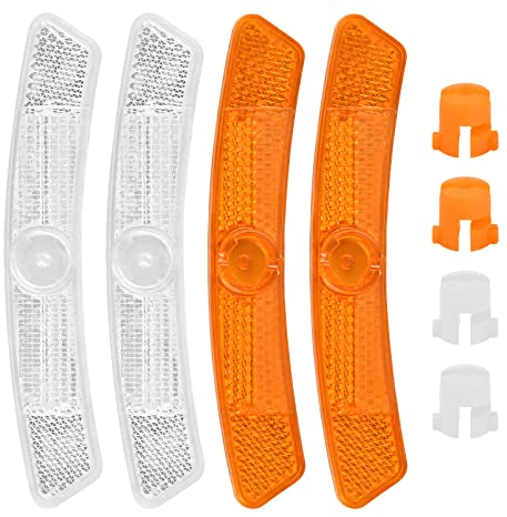 Vesaneae 4 Pièces Catadioptre Velo, Réflecteurs Rayons de Vélo, Catadioptre Velo, Réflecteur de Roue De Bicyclette, Accessoires de Vélo pour Roues de Vélo de Montagne (2 Blanc, 2 Orange)