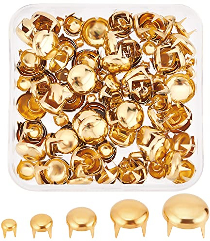 GORGECRAFT 5 Größen 200 St Klauennieten Nagelköpfe Spots Ohrstecker Runde Dome Nieten Metall Pilzkopf Spike Zinken Nagel Für DIY Lederhandwerk Stoff Kleidung Denim Sortierte Fotoalben(Golden)