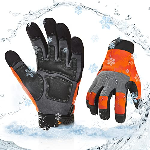 Vgo... Winter-Arbeitshandschuhe，Sicherheit-Arbeitshandschuhe für Kühllager oder Gefrierschrank,wasserdicht. Kunstleder, w/3M Thinsulate Lining,0℃/32°F,1Paar (SL7716FLWP)