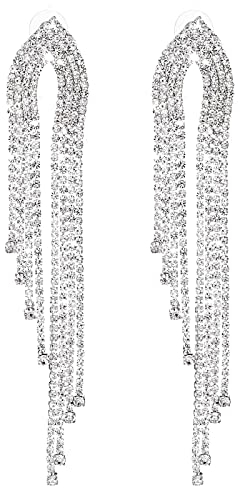 Quaste Ohrringe Silber Strass Große Lang Boho Hängend Glitter Prom Party Hochzeit Schmuck Chandelier Tassel Fasching Damen