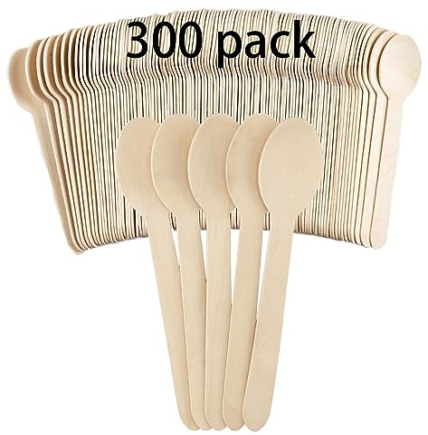 HAKZEON Lot de 300 cuillères jetables en bois de bouleau naturel de 16 cm pour servir la salade, les fêtes, le camping, la restauration