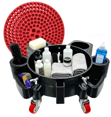 Car Wash Bucket Dolly, Professional Rolling Detailing Bucket Base Movable | Rolling Dolly Car Cleaning Kit with Grit Guard 360° Wheels, 5 Gallon Car Cleaning Bucket Service Carts, for Car Cleanin
