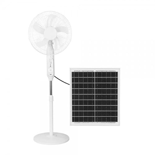 Bilake Ventilador de Pie Solar Clima 30W DC, Mando Incluido, 3 Velocidades, 5 Aspas, Altura Regulable 120-133cm, Flujo 2500m³/h, Blanco