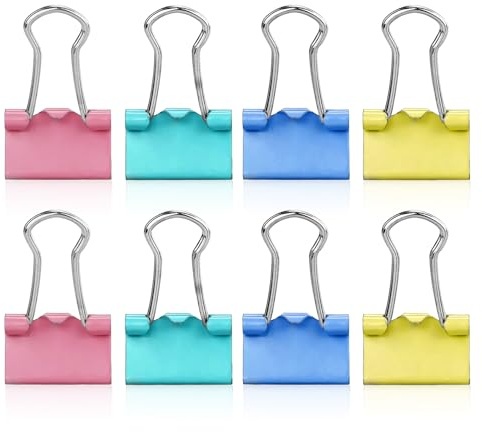 100pcs Binder Clips - 15mm Colored Metal Mini Foldback Clips (4 Colors)