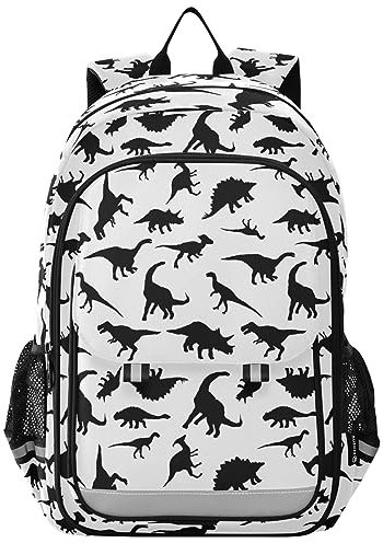 CHIFIGNO Schulrucksäcke Laptoptaschen Schulter Büchertasche Lehrertaschen für Schule Reisen Wandern Camping, Schwarze Dinosaurier-Silhouette auf Weiß, Einheitsgröße, Reiserucksäcke