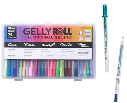 SAKURA Gelly Roll Gel Pens Gift Set Ink Pen Set Art and DIY Projects Assorted Dot Sizes Assorted Coloured Ink with Special Effects 74