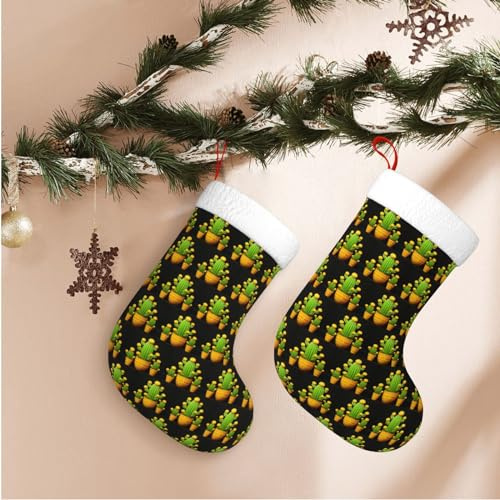 Dwrepo Grand bas de Noël imprimé cactus jaune à suspendre pour cheminée, décorations de fête de Noël
