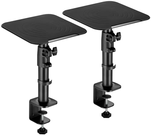 Drall Supporti da Tavolo per Casse Universale,Supporto Altoparlanti Nero per Home Cinema, PC e Studio, Inclinabile +/-15°, Carico Fino a 15 kg, Set da 2, Nero Modello: BH7BA