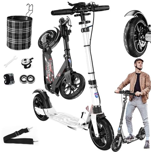 GHBXJX City Roller Erwachsene 150 kg Tragkraft Big Wheel Scooter, Klappbarer Cityroller mit Handbremse und Doppelten Federung, Tretroller Kinder ab 8 Jahre, Höhenverstellbar Kickscooter