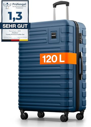 Travely Polycarbonat Koffer Groß 77cm XL - 100L Innenvolumen - 158cm Gurtmaß, sehr robuster Hartschalenkoffer mit sanften Rollen & TSA Schloss, Reisekoffer, Handgepäck Koffer, Reisekoffer mit Rollen