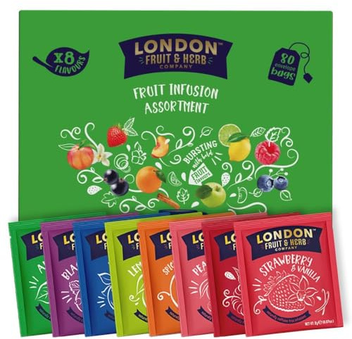 London Fruit & Herb Company Fruit Tea Selection Box and Gift Set. 80 Delicous Assorted Fruit Tea Bags, Always Naturally Caffeine-Free (8 Flavours, 80 Bags)