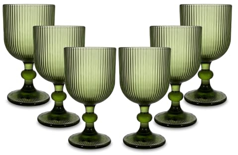 ARCA, Set di 6 Calici in Pasta di Vetro, per 6 Persone, Bicchieri Ideali per la Tavola, Resistenti e Duraturi, Lavabili in Lavastoviglie, Collezione Eternity, Colore Verde, 330 ml