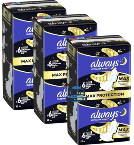 Ultra Damenbinden Secure Night Extra Lang mit Flügeln BigPack Pads Binden (Größe 6) Damenbinden 12 STÜCK x 3 Packungen