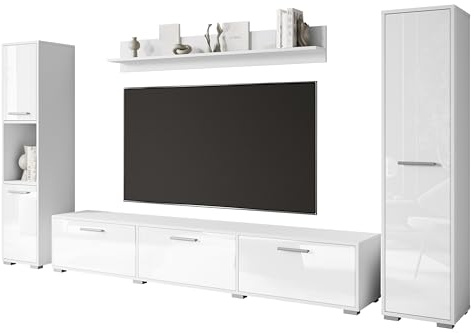 Conjunto de Muebles de salón Bogota, Juego de Muebles de salón, Distintos Colores, Muebles de salón Modernos (Blanco/Blanco Brillo)