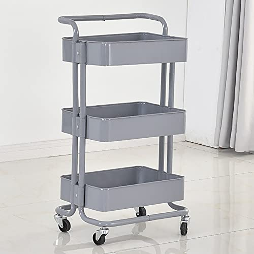 Suuim Rollender praktischer Trolley, Lagerregal aus Metall mit um 360° beweglichen Rollen für kleine Bücherregale in Küche, Wohnzimmer, Badezimmer (B) (F)