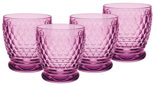 Villeroy & Boch Boston Berry - Set di 4 bicchieri colorati da 330 ml, motivo sfaccettato, in vetro di cristallo per bevande calde e fredde, lavabili in lavastoviglie, colore: Rosa