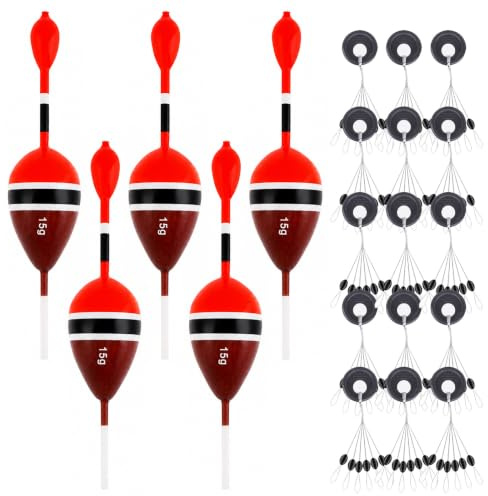 OriGlam Kit de flotadores de pesca, flotadores deslizantes, flotadores de madera de balsa, bobberos de pesca con topes de plomada para crappie, panfish, trucha, lubina