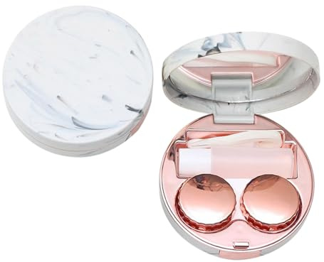 MYSUNBAR Kontaktlinsenbehälter mit Spiegel, Kontaktlinsen Soaking Case Portable, Kontaktlinsendose Geeignet für Reisen Kunststoff Marmor Muster Augenpflege Kit