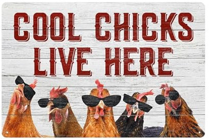 Vintage Metalldose Cool Chicks Live Here Informationsschilder, lustiges horizontales Schild, Huhnhof, Hühnerhaus, Dekoration, Malerei