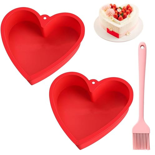 YqsIbth 2 PCS Silicone Heart Shaped Cake Pans, 10 Inch Nonstick Red Cake Mould Heart Cake Pan Reusable Cake Baking Pans for Cake Cheesecake Chiffon