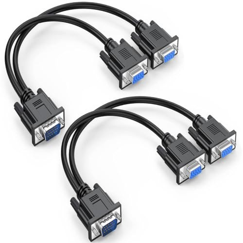 Cavo splitter VGA da 1 a 2, trasferimento dati bidirezionale, 1080P, adattatore da maschio a femmina, 30 cm, per interfaccia VGA, monitor desktop, console di gioco (nero, 2 pezzi)