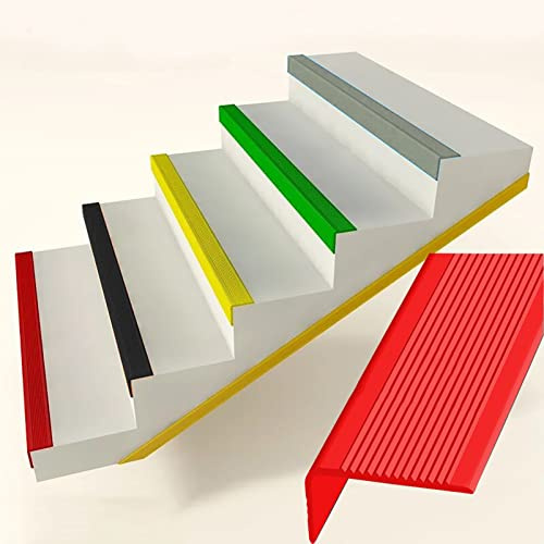 PVC Stair Edge Non Slip Tape Safety Treads for Indoor Outdoor Stairs L Shape Nose Nosing Trim Rubber Corner Guard Strip for Wood Tile Stairways Ladders Ramps 3x7cm Width