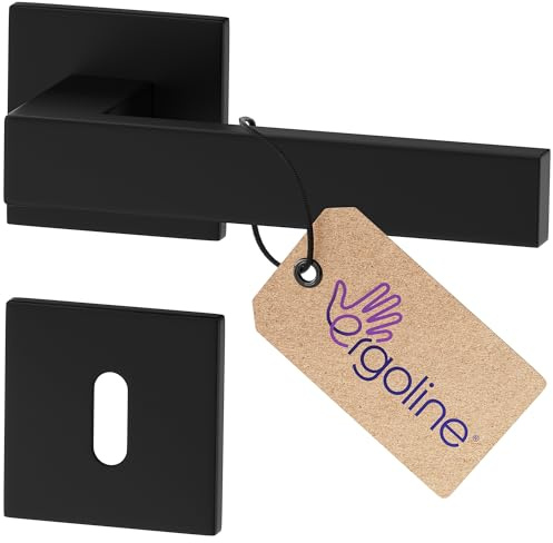 ERGO line Modern Design, Schwarz Türbeschlag CUBE, Türgriff für Zimmertüren Schwarz Matt, Eckig Drückergarnitur, Die ultra-feine Silhouette, Türbeschlag, Türklinke Schwarz, Türdrücker