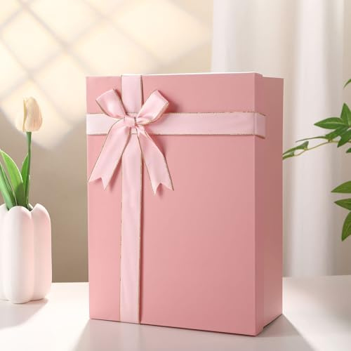 Geschenkbox mit Schleife,22.5x16x8.5cm Wiederverwendbare Geschenkschachtel Geschenkkarton Verpackungsbox Geschenkverpackung Box (rose)