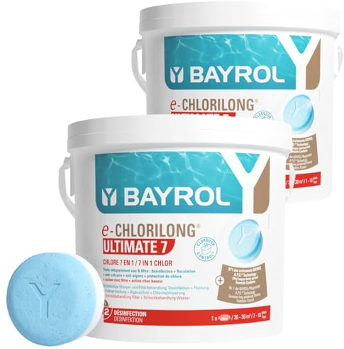 BAYROL e-Chlorilong® Ultimate 7-2 x 4,8kg - Zwei Phasen Chlortabletten für Pool mit 7 Funktionen - Optimale Desinfektion von Poolwasser & Filter - Chlor Pool Multitabs
