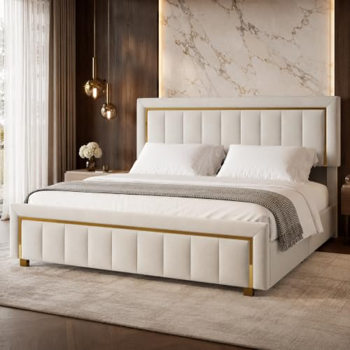 WOBOPCG Cama Doble de 160 x 200 cm con Almacenamiento Hidráulico y Somier, Acolchada en Franela, Resistente y Duradera, Diseño Moderno y Hermoso