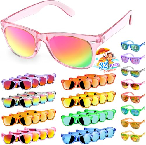 nylytek 32 Pack Kids Sunglasses Bulk Party Favors - Goodie Bags Stuffers for Children Age 3-8,Boy Girl Neon Glasses with UV400 Protection,Birthday Classroom Graduation Gift,Pool Beach Party Supplies