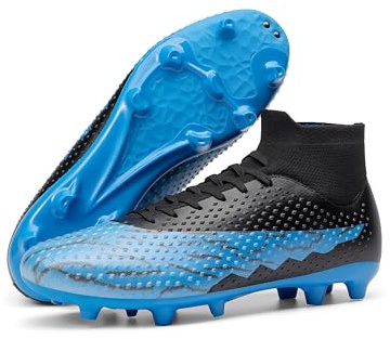 DREAM PAIRS Men's Firm Ground Soccer Cleats High-top Football Cleats FG/AG Professional Training Outdoor Lightweight Soccer Shoes,Size 9.5,Black/Royal Blue,DMUMSO2404