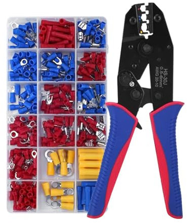 Pinza crimpatrice regolabile a cricchetto con 300 capicorda assortiti per cavi per connettori elettrici
