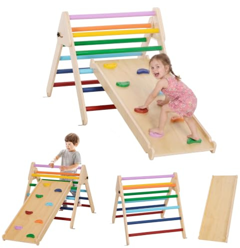 AIYAPLAY Triángulo de Escalada de Madera Plegable 3 en 1 Multicolor