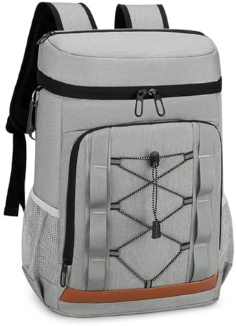 Isolierter Kühlrucksack, 30 l, große Kapazität, Lunch-Tasche, Thermo-Picknick-Rucksack, langlebig, leicht, Kühltasche für Outdoor, Strand, Picknick, Camping (hellgrau)